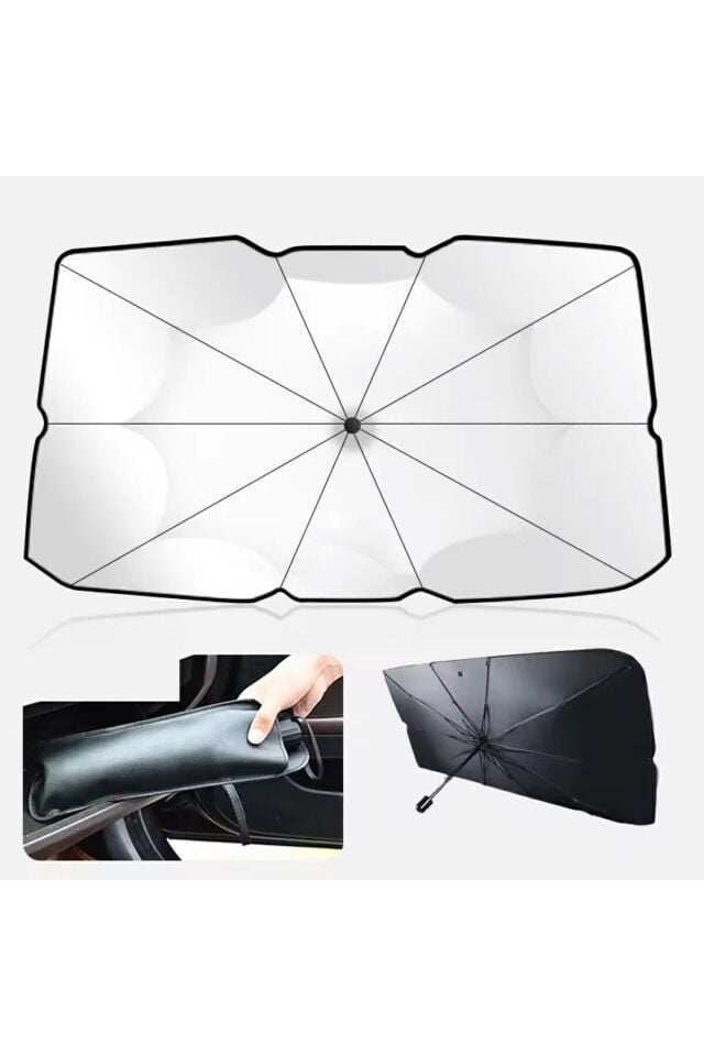 Araç İçi Ön Cam Güneşliği, Katlanabilir Şemsiye Şeklinde Otomobil Ön Cam Güneşliği (140 X 79 CM)