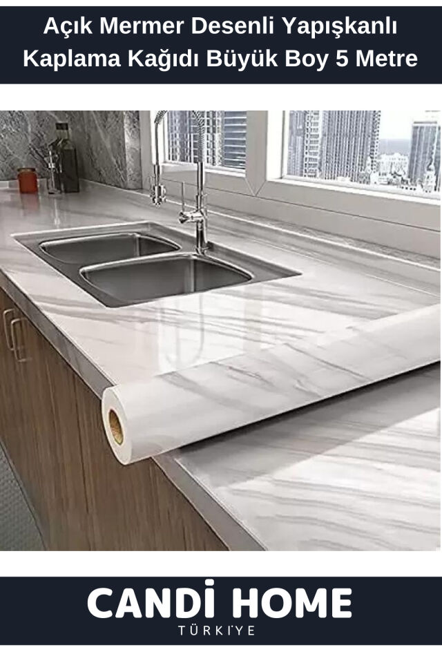 NEW PREMİUM ÖZEL ÜRÜN Açık Mermer Desenli Yapışkanlı Kaplama Kağıdı Büyük Boy 5 Metre