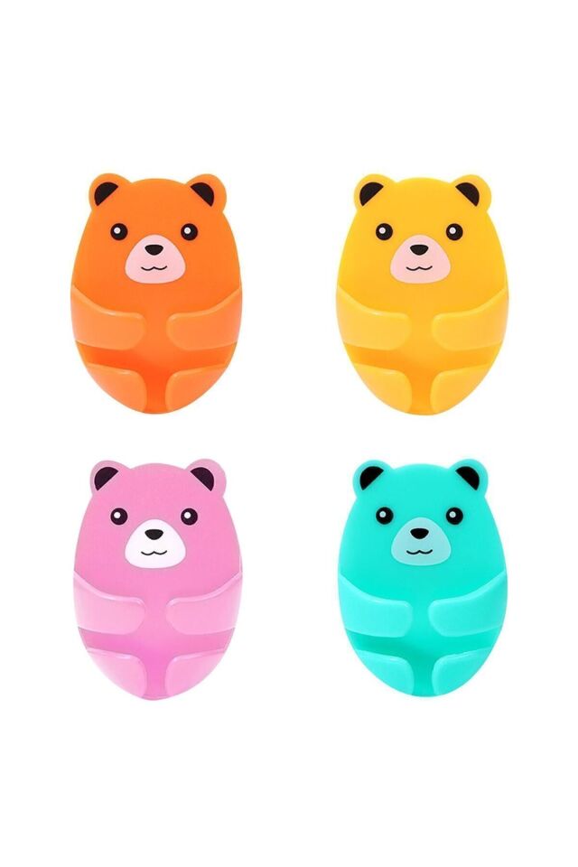 4 lü Fiş Tutucu Ayıcık Desenli Pratik Şarj Kablo Tutucu 4lü Set