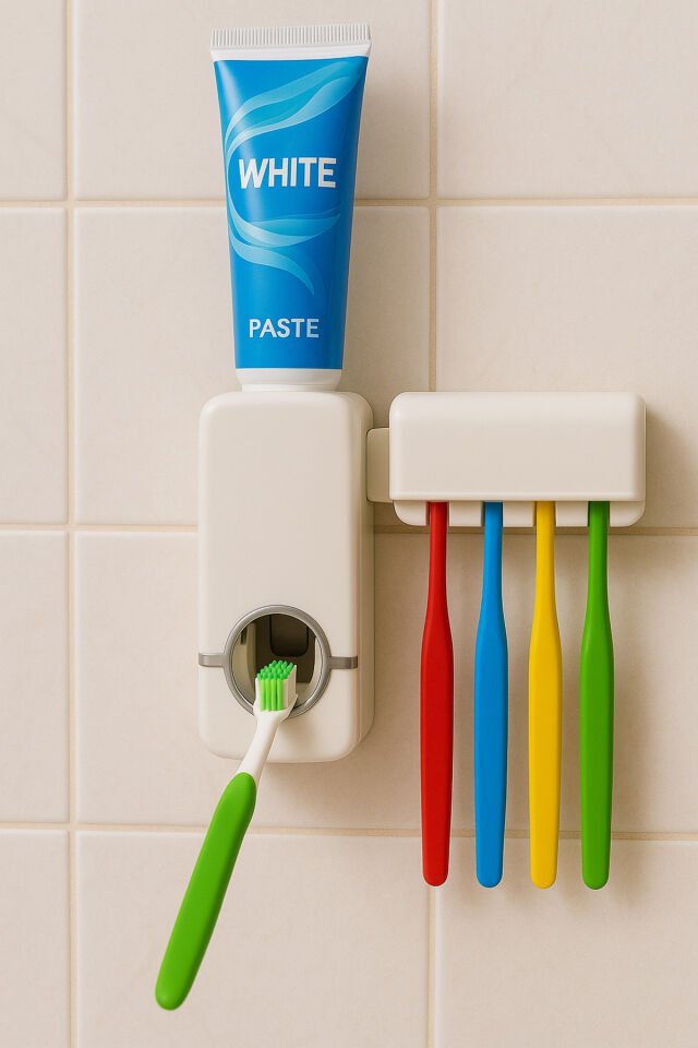 Duvara Monte Otomatik Diş Macunu Sıkacağı ve Diş Fırçası Tutucu Seti – 5’li Fırça Askılığı