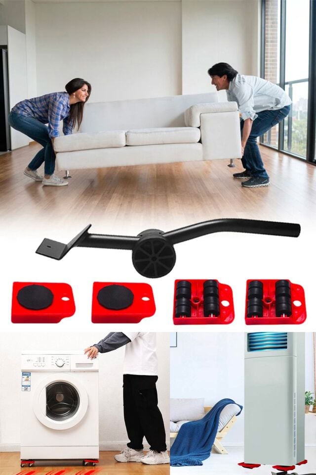 150kg Süper Çok Amaçlı Tekerlekli Mobilya Taşıma Kaydırma Krikolu Beyaz Eşya Taşıma Aparatı