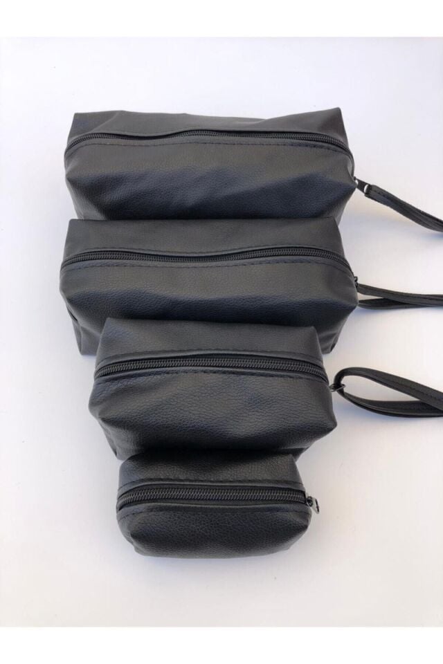 Roesıa Rose cosmetics Matruşka Deri 4'lü Makyaj Çanta Seti siyah