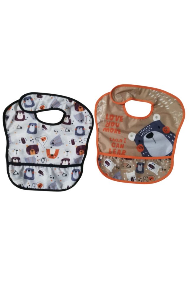 Sevimli Figürlü Sıvı Geçirmez Arkadan Cırtlı Mama Önlüğü