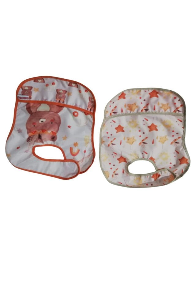 Sevimli Figürlü Sıvı Geçirmez Arkadan Cırtlı Mama Önlüğü