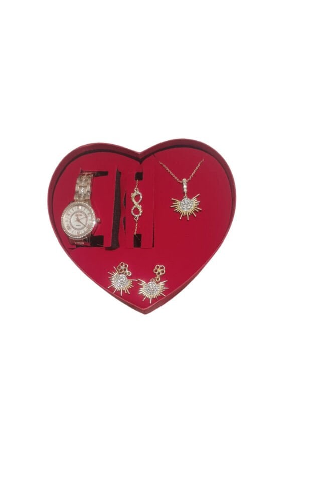 Anneler Gününe Özel Hediye Seti Saat & Bileklik & Kolye & Küpe Özel Kalpli Hediye Kutusunda