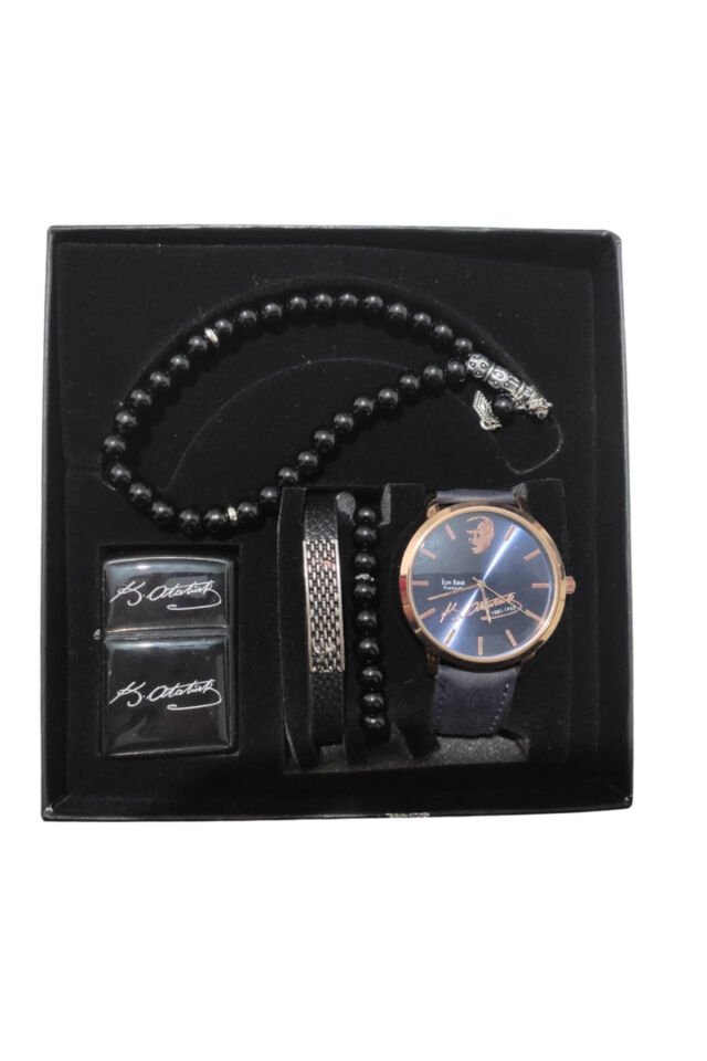 Sevgililer Günü Hediye Seti Saat & 2 Bileklik & Zippo Çakmak & Tesbih Özel Hediye Kutusunda