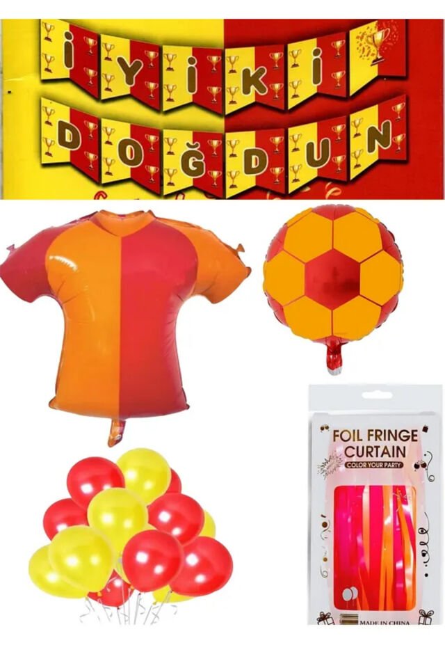 Sarı Kırmızı Renk Taraftar Doğum Günü Konsepti Folyo Balon Arka Fon Parti Set