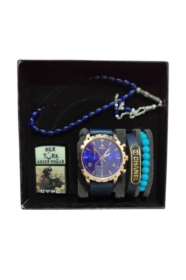 Sevgililer Günü Hediye Seti Saat & 2 Bileklik & Zippo Çakmak & Tesbih Özel Hediye Kutusunda