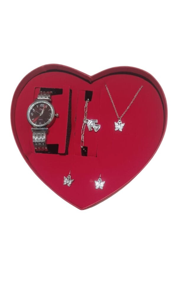 Anneler Gününe Özel Hediye Seti Saat & Bileklik & Kolye & Küpe Özel Kalpli Hediye Kutusunda