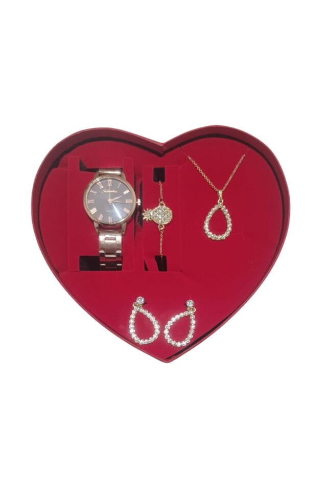 Anneler Gününe Özel Hediye Seti Saat & Bileklik & Kolye & Küpe Özel Kalpli Hediye Kutusunda