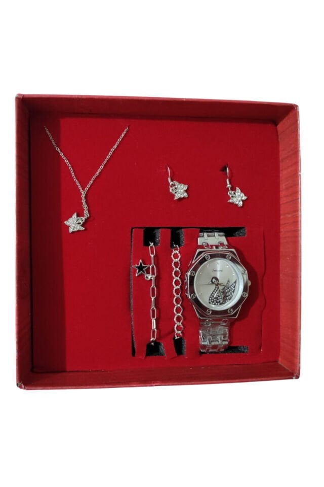 Anneler Gününe Özel Hediye Seti Saat & Bileklik & Kolye & Küpe Özel Kalpli Hediye Kutusunda