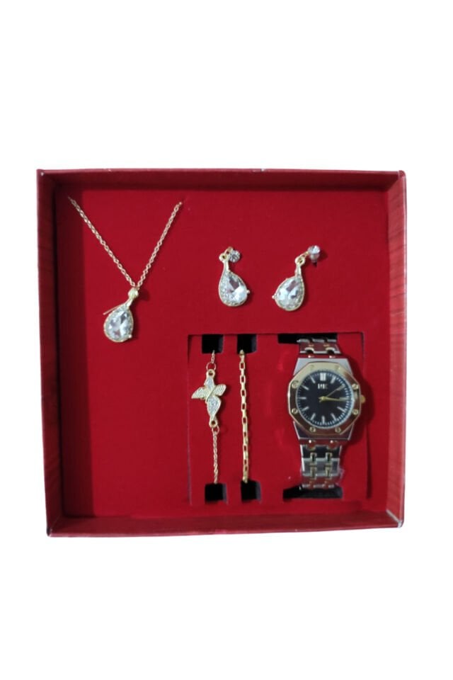 Sevgililer Günü Hediye Seti Saat & İki Bileklik & Kolye & Küpe Özel Hediye Kutusunda