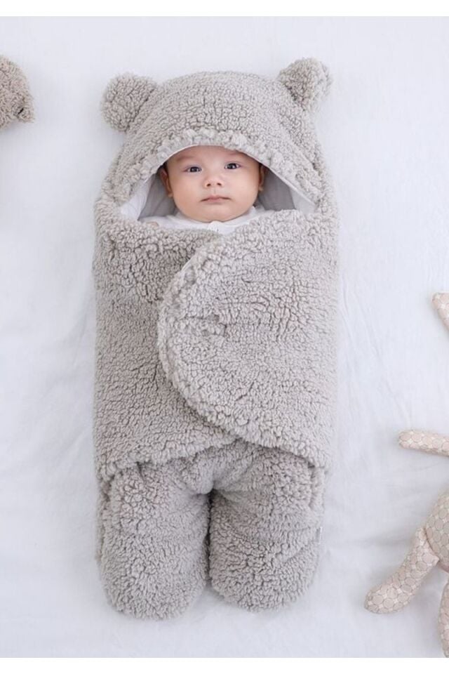 0-12 Ay Bebek Dış Kundak Welsoft Battaniye Ayaklı Model Sütlü Kahve