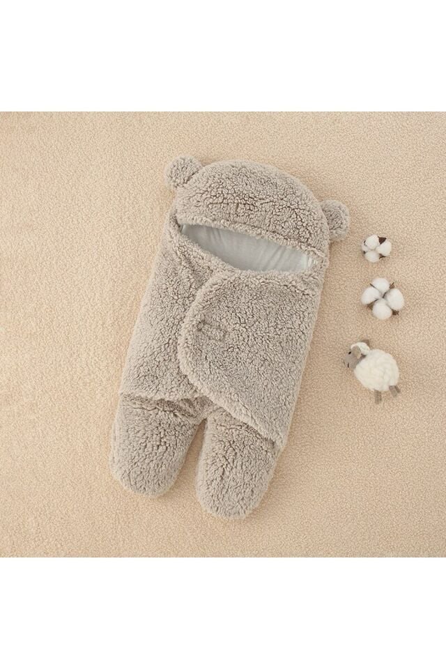Bebek Dış Kundak Uyku Tulumu Welsoft Peluş Battaniye Gri