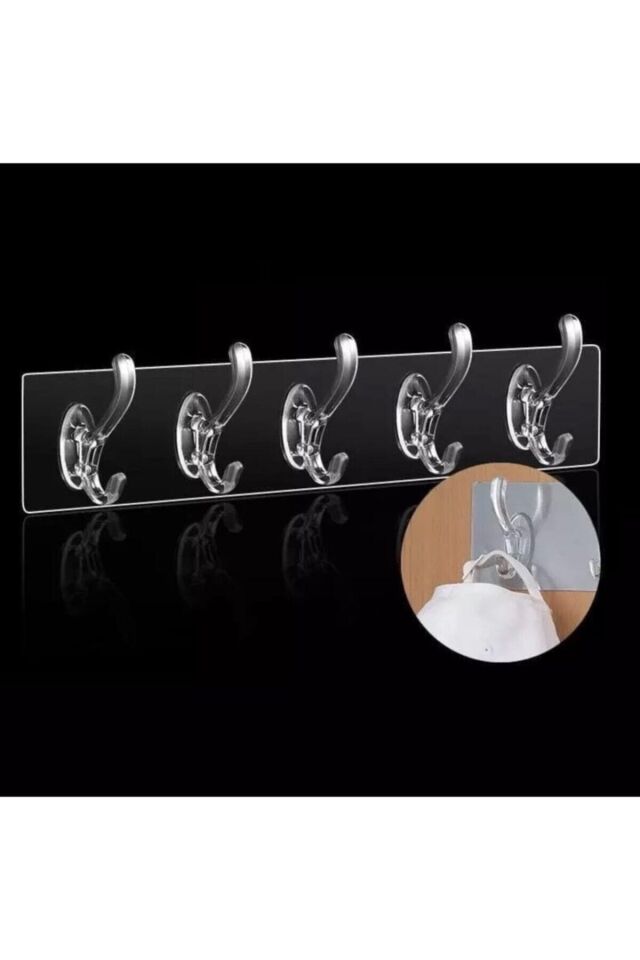 Silikon Mutfak Banyo Askılığı Güçlü Yapışkanlı 5 Kancalı Şeffaf Askı