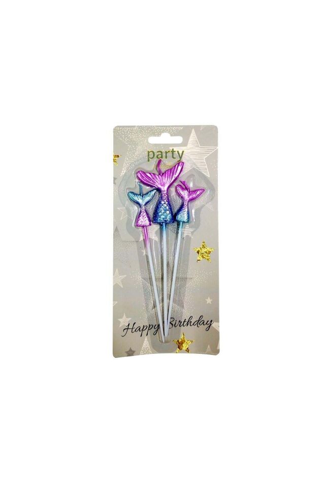 3 LÜ ÇUBUKLU DENİZ KIZI KUYRUĞU FİGÜRLÜ MUM