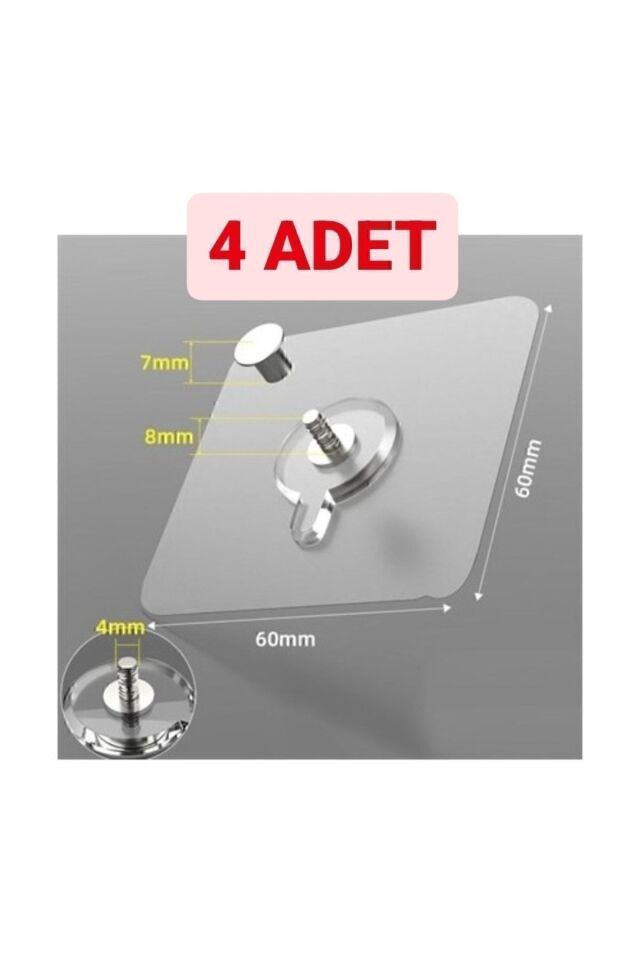 4 Adet Ultra Güçlü Vantuzlu Askı Çerçeve Askısı Vidalı Kanca Yapışkanlı Dayanıklı Şeffaf Raf Tutucu