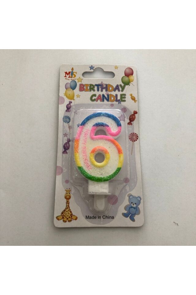 Renkli Klasik 6 Rakam Mum 7.5cm