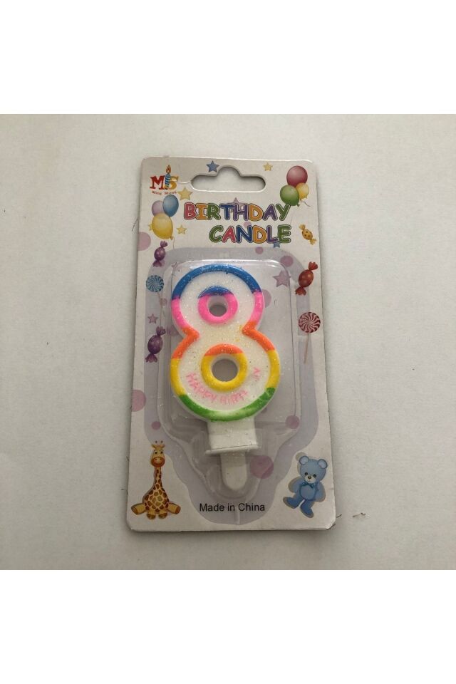 Renkli Klasik 8 Rakam Mum 7.5cm