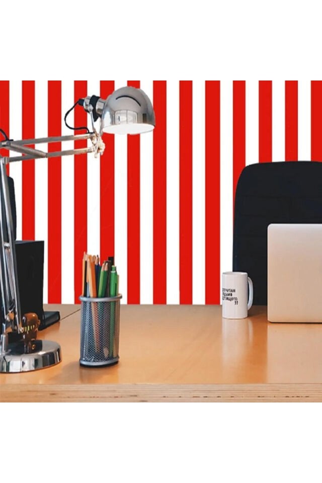 1914 Kırmızı Beyaz Çizgili Duvar Kağıdı 52 Cm x 10 Metre