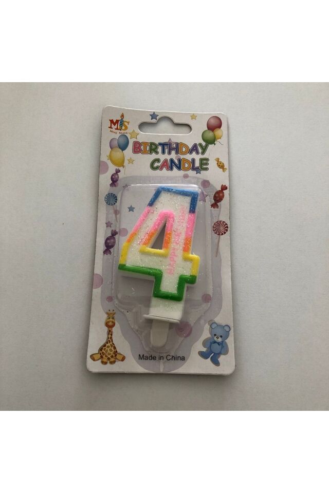 Renkli Klasik 4 Rakam Mum 7.5cm