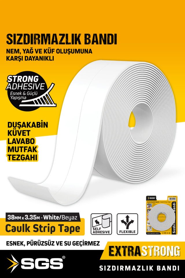 SGS1240 3.35M Banyo Küvet Mutfak Lavabo Beyaz Su Sızdırmaz Bant Su Geçirmez Kenar Bandı Sızdırmazlık