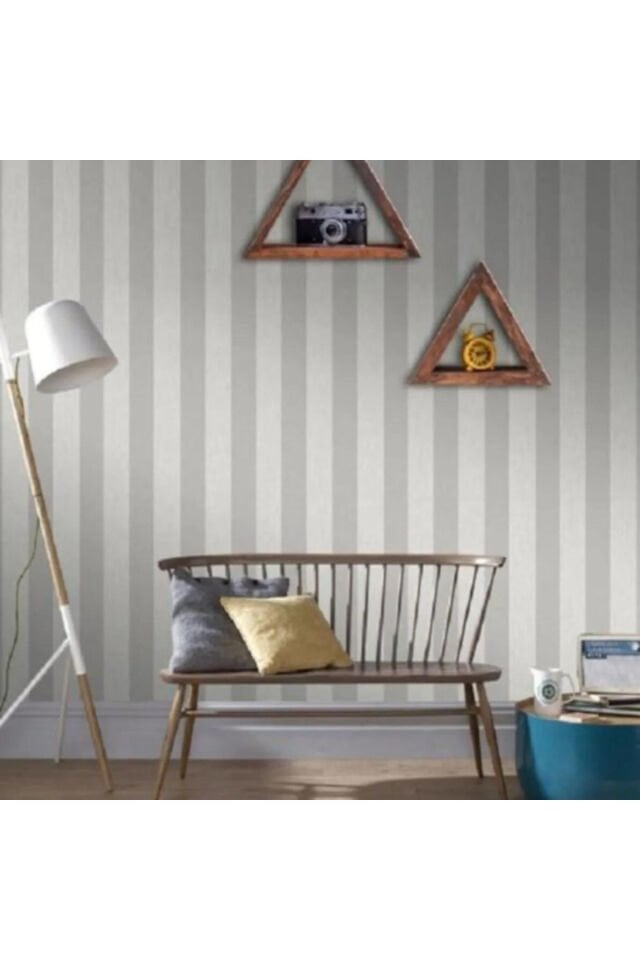 New Age Gri Beyaz Çizgili Duvar Kağıdı 52 Cm X 10 Metre