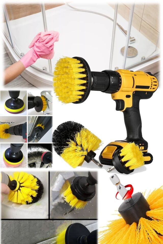 3 Adet Matkap Ucu Fırça Kaliteli Duşakabin Jakuzi Hamam Musluk Küvet Temizliği Parlatma Kir Pas Atma