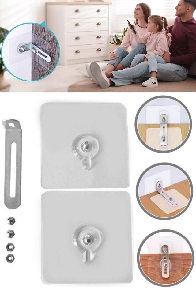 Deprem İçin Ultra Dayanıklı Çivisiz Duvarı Delmeden Ayarlanabilir Mobilya & Eşya Sabitleyici Aparat