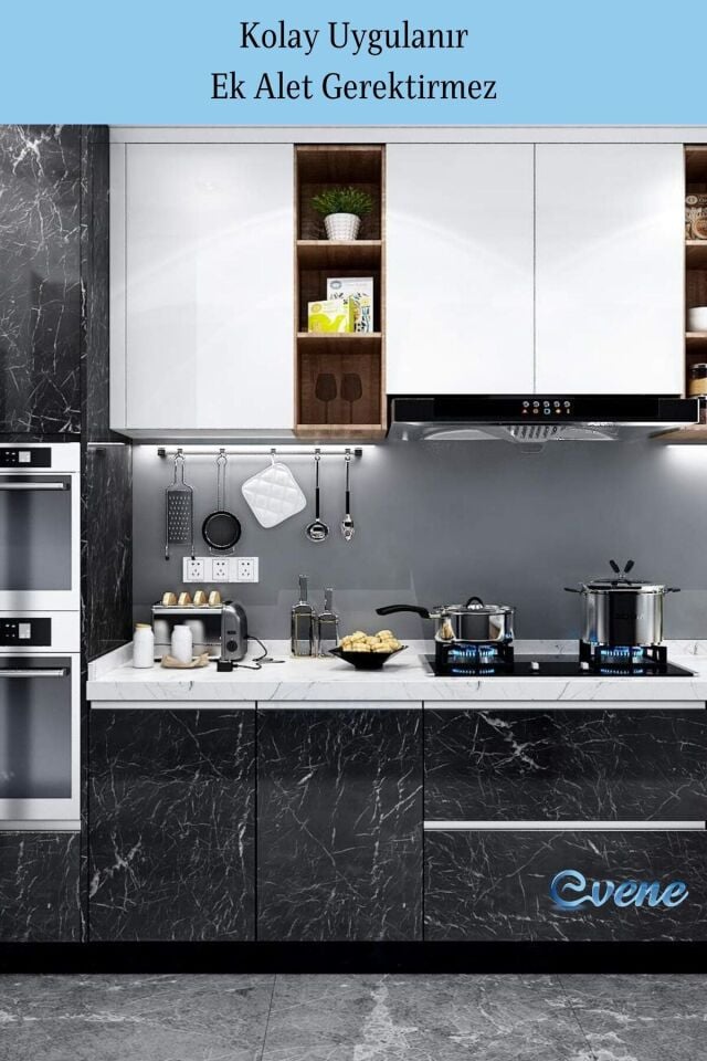 Mermer Desenli Yapışkanlı Kaplama - Mutfak, Banyo, Tezgah, Duvar ve Masa İçin 5 Metre