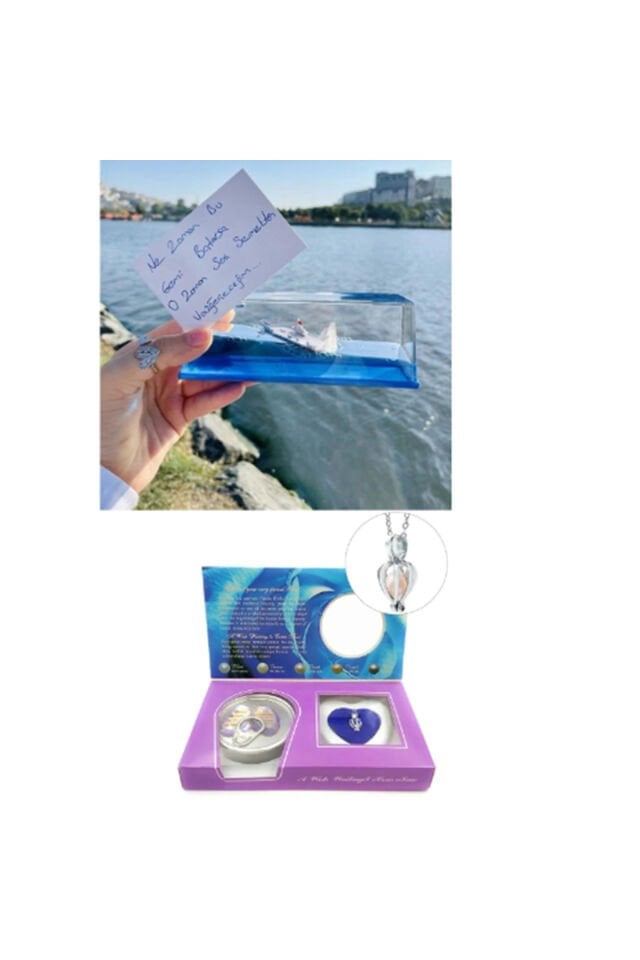 Batmayan gemi AŞK GEMİSİ Ve İstiridye İçinde İnci Kolye Set Sevgiliye Eşe Hediye