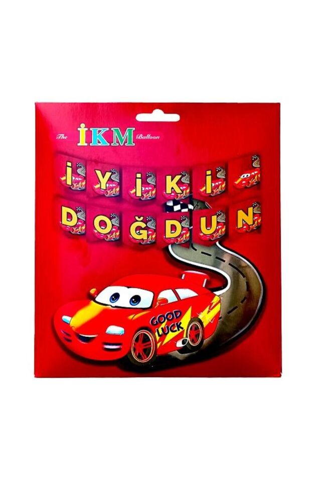 BÜYÜK BANNER KIRMIZI ARABA İYİKİ DOĞDUN UZAR YAZI