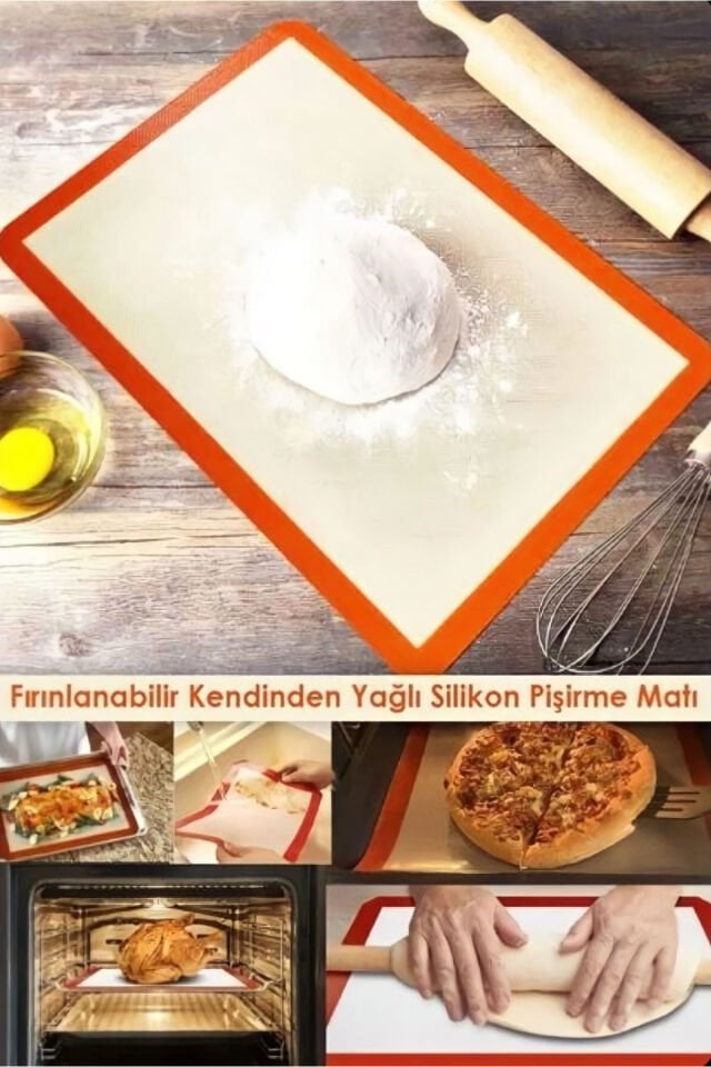Silikon Fırınlanabilir Yıkanabilir Kendinden Yağlı Yanmaz Yapışmaz Pişirme Hamur Açma Matı