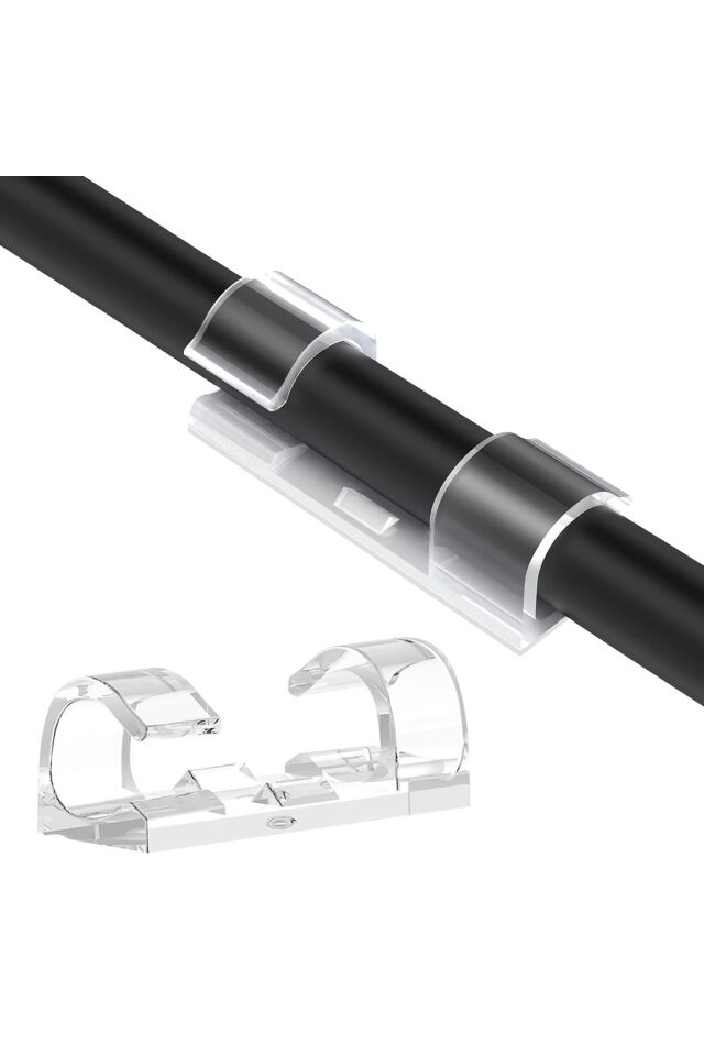 Kendinden Yapışkanlı 20 Adet Şeffaf Kablo Tel Sabitleyici Klips Seti - FC715