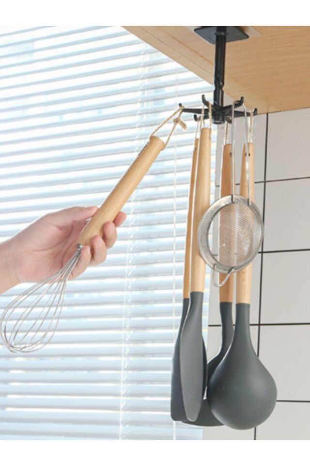 Mutfak Banyo 6 Kancalı Döner Yapıştırmalı Askılık Havlu Lif Askılığı Pratik Askılık Yapışkanlı