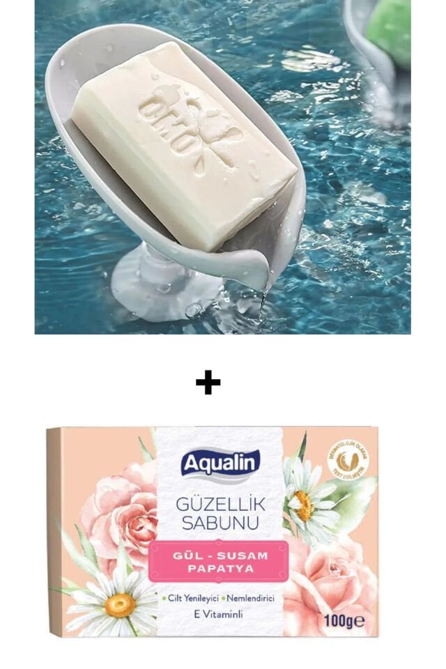 Güzellik Sabunu Gül Susam Papatya 100 Gr + Vantuzlu Su Giderli Sabunluk