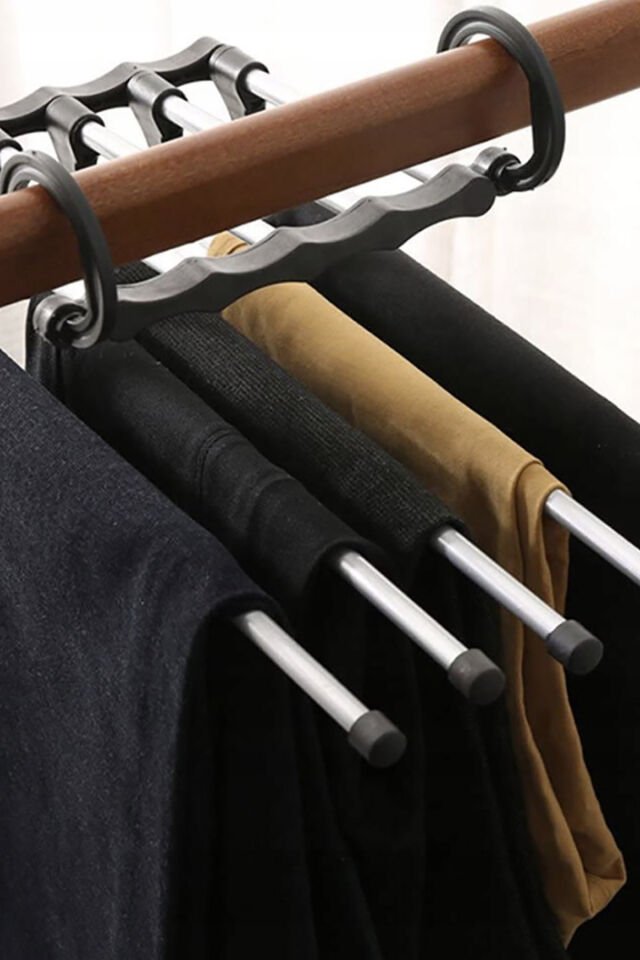 Katlanabilir 5li Pantolon Askısı Hareketli Dolap Içi Askı Sistemi
