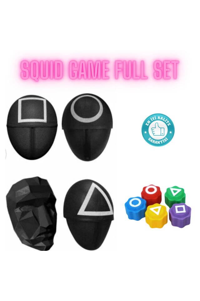 Squid Game Karakter Kalamar Maske 4 Adet Maskeleri 5 Taş Seti Renkli Gonggi Taş
