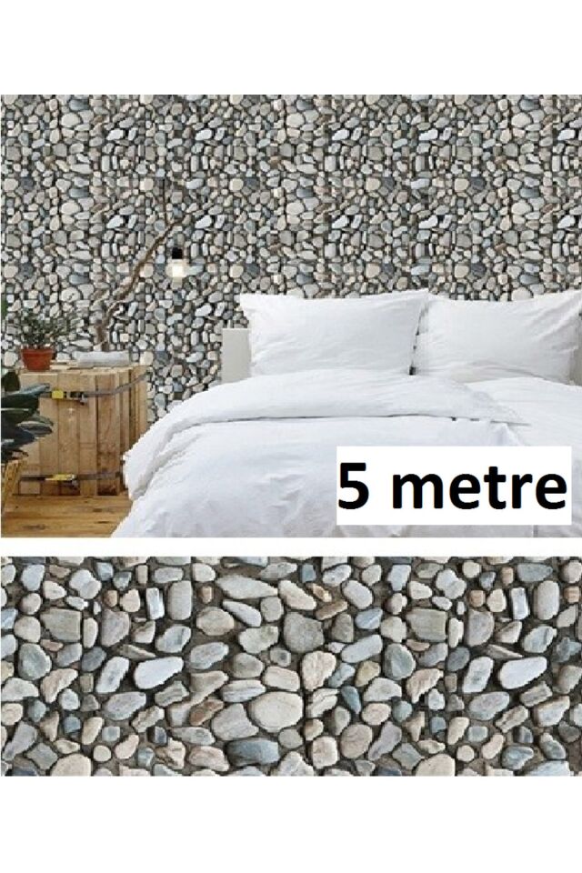 Çakıl Taşı Desenli Kendinden Yapışkanlı 3d Duvar Raf Kapı Kaplama Kağıdı Folyo 5 Metre