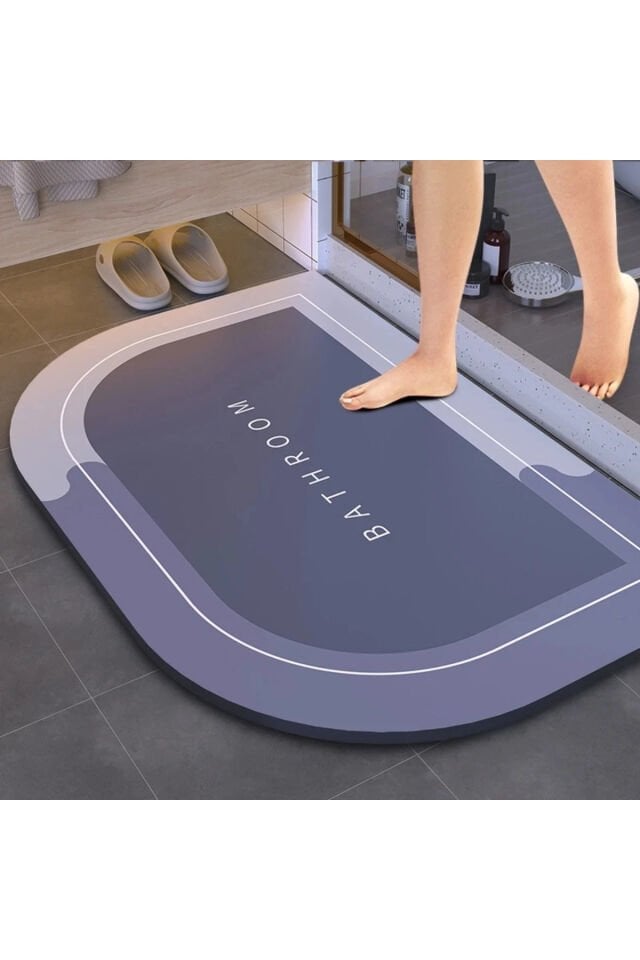 Süper Su Emici Banyo Paspası Diyatom Abdest Paspası Kaymaz Taban 40x60 Oval