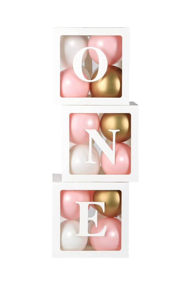 One Harfli Beyaz Şeffaf Balon Kutusu 25x25 cm