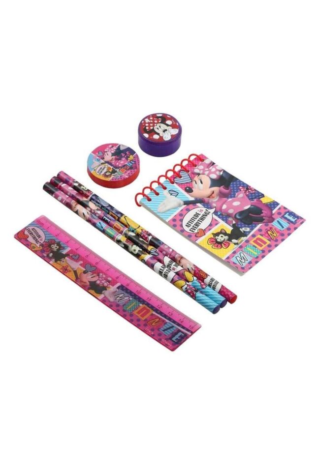 Micky Mouse Lisanslı Defterli Kırtasiye Seti 7 Parça Pembe