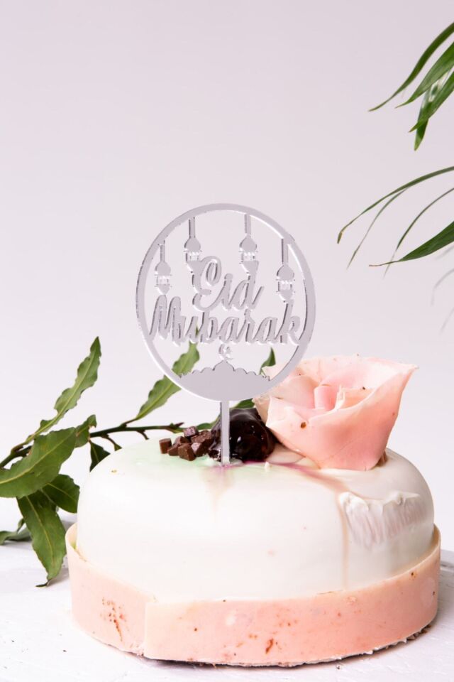 Eid Mubarak Yazılı Gümüş Ayna Pleksi Gri Silver Pasta Üstü Isimlik Yazı Ramazan Bayramı Dini Süsü