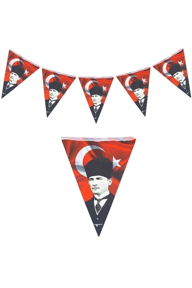 29 Ekim Atatürk Türk Bayraklı Üçgen Flama 2 Mt