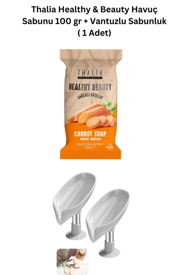 Healthy & Beauty Havuç Sabun 100 gr, Vantuzlu Su Giderli Sabunluk Set