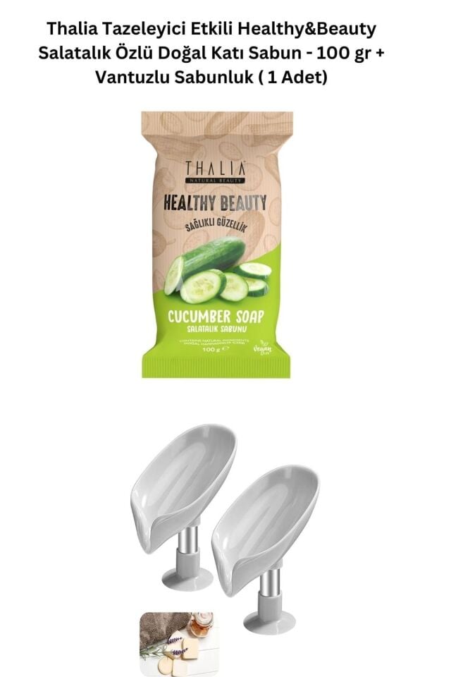 Healthy & Beauty Salatalık Sabun 100 gr, Vantuzlu Su Giderli Sabunluk Set