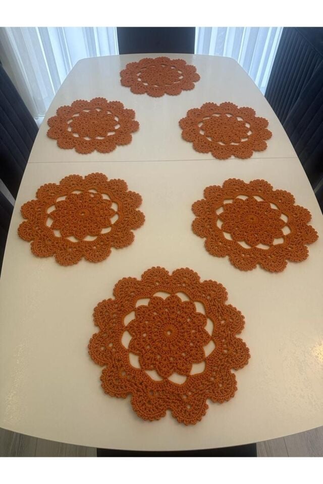 6 Adet Polyester Soft Makrome İpten El İşi El İşçiliği Supla 36 cm