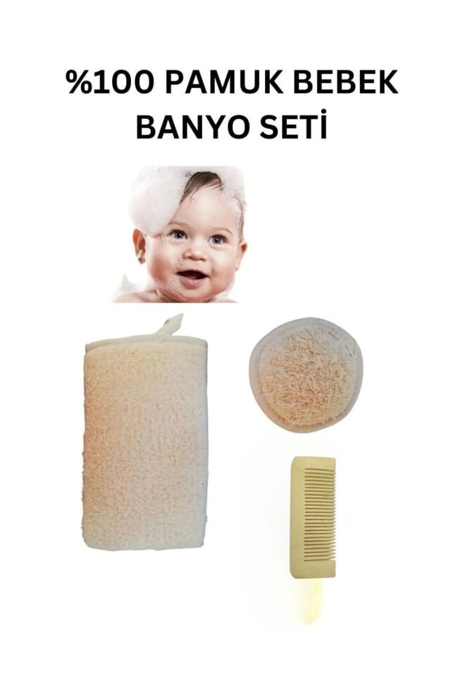 %100 Pamuk Bebek Vücut Lifi, Pamuk Yüz Lifi, Limon Ağacı Tarak Banyo Seti