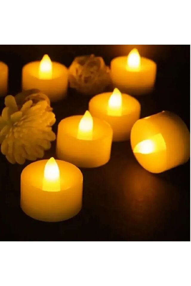 Ledli Mum Tealight Işıklı Dumansız Alevli Sarı Led Mum Pilli 6 Adet Pil Dahil