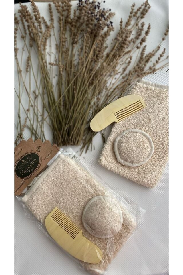 12-) Doğal Bebek Vücut Ve Yüz Banyo Kesesi Tarak Seti